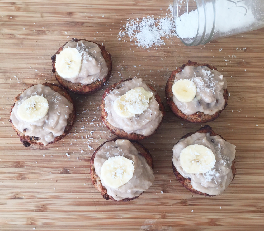 Nutty Date Muffins with Banana Icing